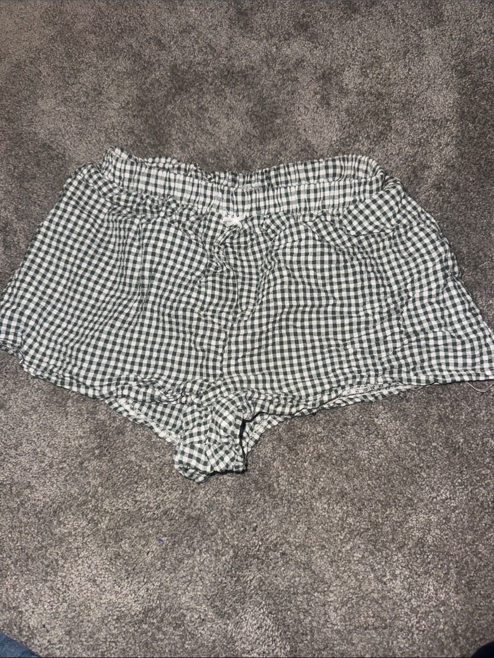 Altar'd State Green and White Gingham Elastic-Waist Shorts
